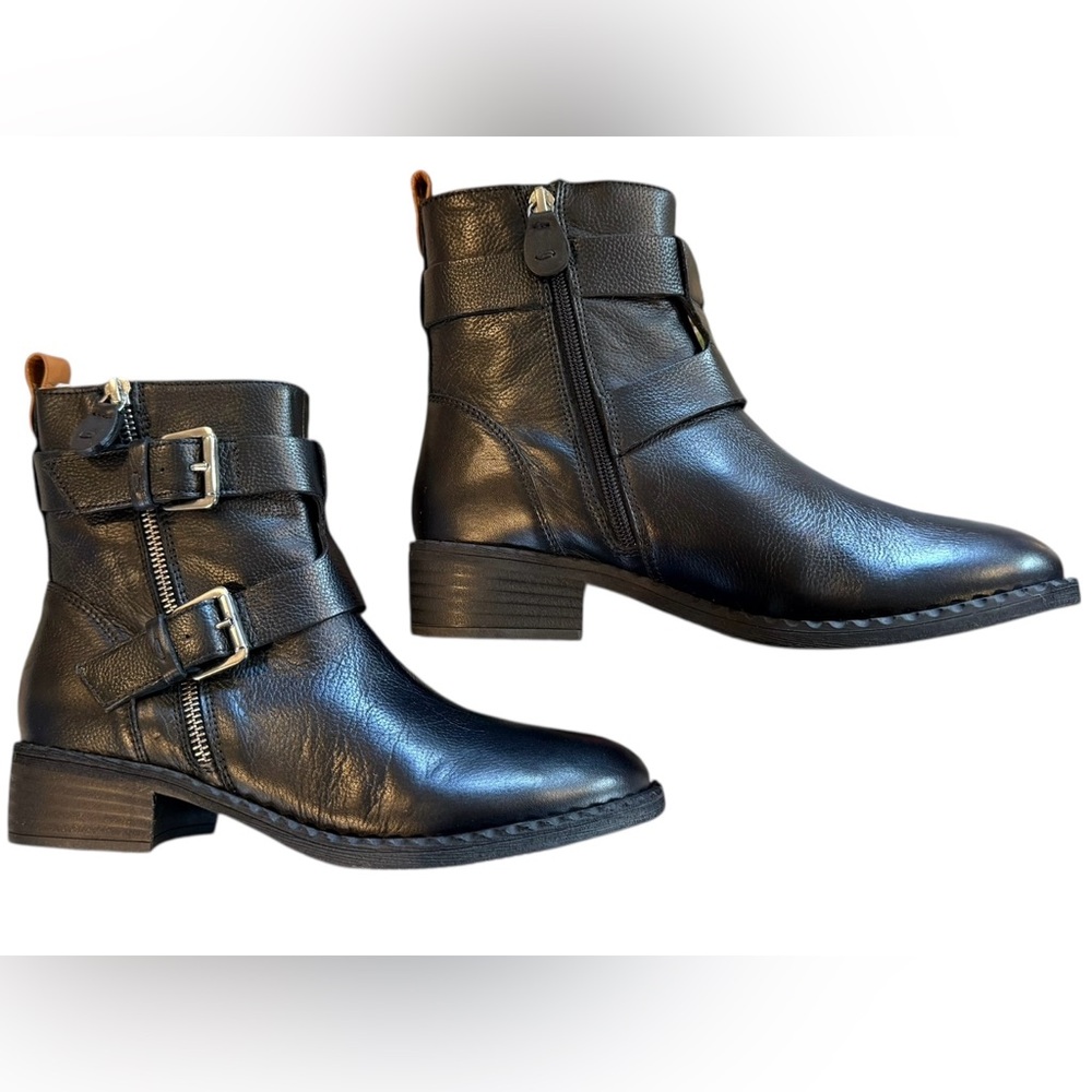 Black Leather Moto Buckle Ankle Boots Kenneth Cole Gentle Souls NEW Size 8.5
